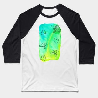 Watercolor Ghosts and UFO's Baseball T-Shirt